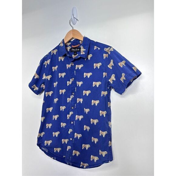 Dirty Laundry Shirt Mens Button Front Short Sleeve Bulldog Print Size Small - Picture 5 of 11